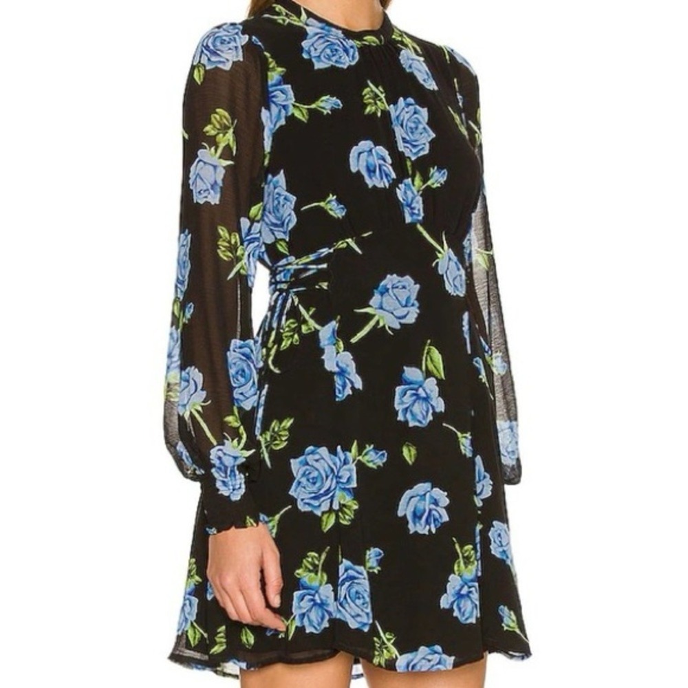 Free People Samantha Lace Up Floral Mini Dress in Black Combo Women's Size XS
